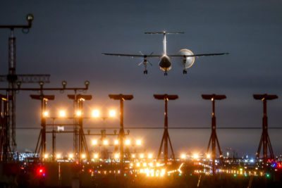 Voyageur #VC103, a DHC Dash 8-100 diverted to Toronto Pearson after declaring engine failure. Tom Podolec Photo
