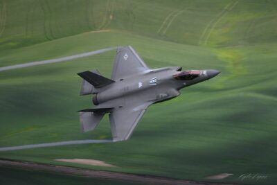 The F-35 Lightning II Demonstration Team flies over grassy terrain. Tagged on Instagram by @kylelopez