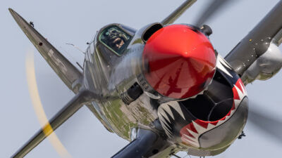 Thom Richard of Warbird Adventures and his “American Dream” TP-40 Warhawk at AeroSalon 2024. Joe Letourneau Photo