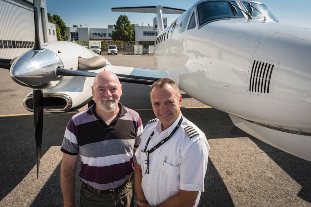 Test pilot Rob Erdos, left, with Textron demo pilot Nathan Schrag. Peter Handley Photo