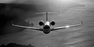 Bombardier plane in flight
