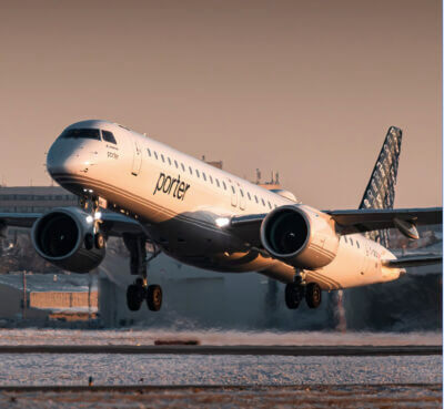 A Porter Airlines Embraer E190-400 getting airborne off runway 35L at Calgary International Airport on a gorgeous, beginning a flight home to Toronto Pearson. Tagged with #skiesmag by @cgyplanespotting